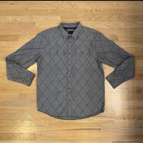 Prana Other - prAna Gray Cotton Blend Diamond Stripe Pattern Button Up‎ Casual Shirt Men's L